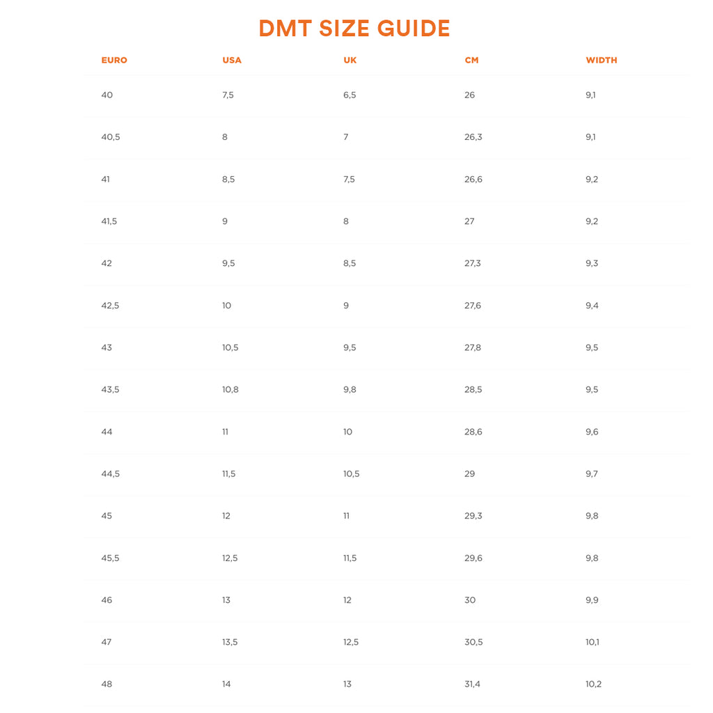 DMT Shoe Size Guide
