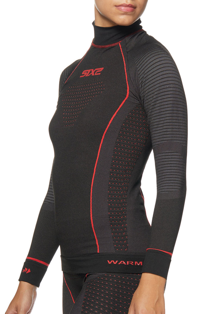 Side view of woman wearing thermal base layer for cycling