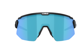 Sunglasses for cycling with black frame and blue lens