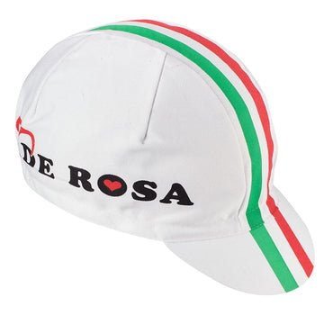 Vintage white cycling cap with green white and red stripe.